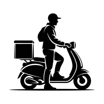 Scooter delivery man silhouette vector artwork for shipping Stock Illustration