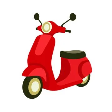 Scooter flat style vector illustration. Vintage motorbike in red colour. Stock Illustration