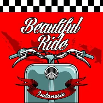 Scooter front view with a map of Indonesia Stock Illustration