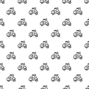 Scooter line art repeating pattern on white background Stock Illustration