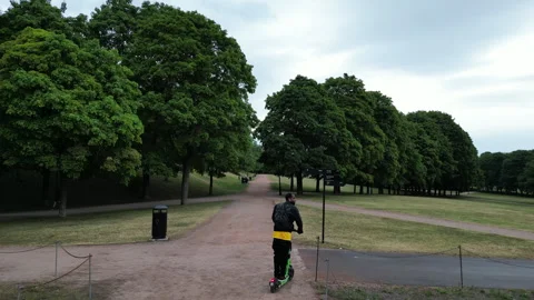 Scooter in the park from above Stock Footage 244951371