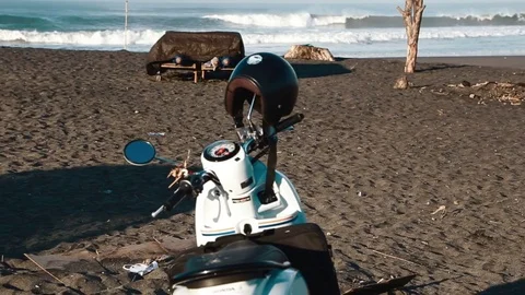 Scooter parked at beach Stock Footage 74378206