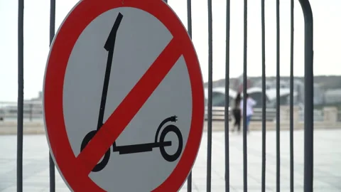 Scooter prohibited. Warning signs Video stock 250469751