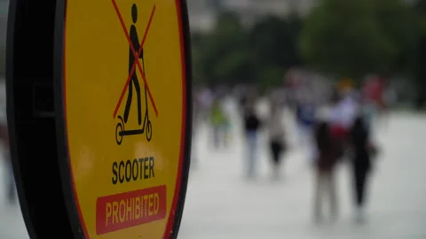 Scooter prohibited. Warning signs Video stock 250469764