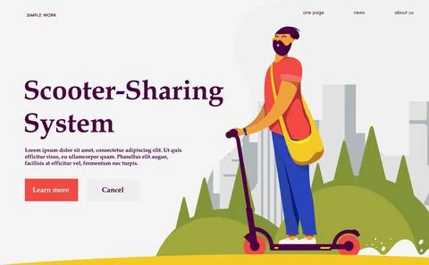 Scooter-Sharing System. Vector web illustration.  A Man rides a scooter. Ci.. Stock Illustration