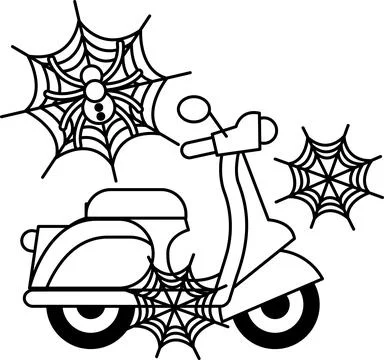 Scooter sits still, webbed with spiders' silken threads Stock Illustration
