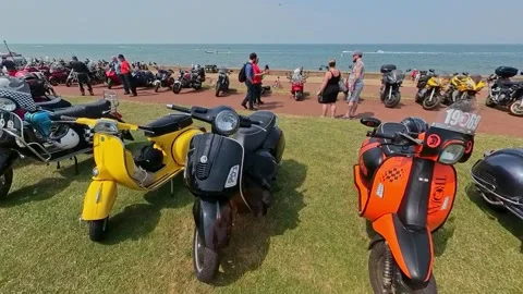 Scooters on Hunstanton seafront 스톡 동영상 243896299