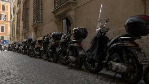 Scooters parked in a row Stock Footage 87631517