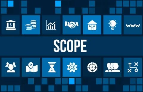 Scope concept image with business icons and copyspace. Stock Illustration