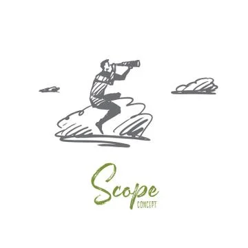 Scope, optical, focus, target, discover concept. Hand drawn isolated vector. Stock Illustration