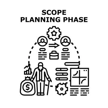 Scope planning phase concept for project management 库存插图