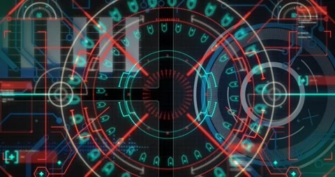 Scope scanning and data processing with blue computer circuit board elements Stock Footage 329920247