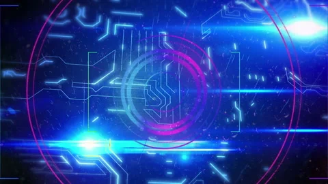 Scope scanning over microprocessor connections forming a heart on blue Stock Footage 148889117