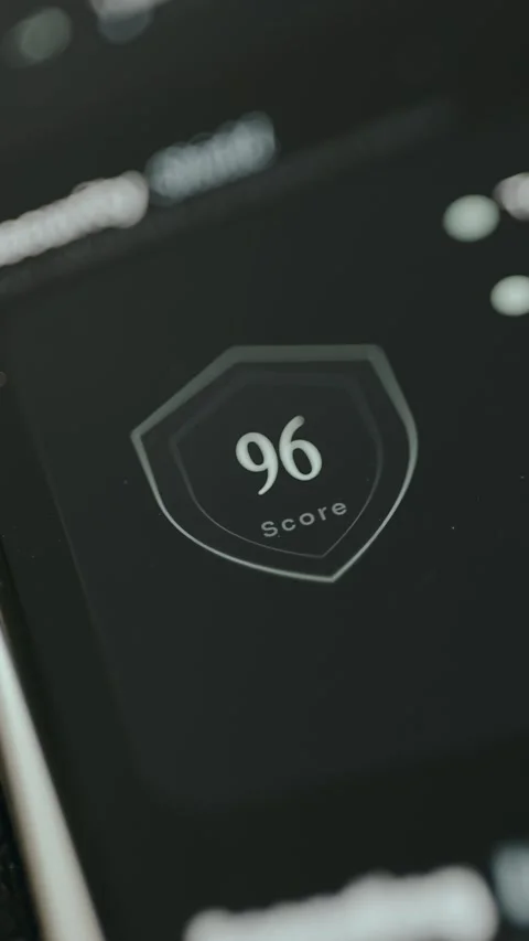 Score of 96 displayed on screen, high rating or performance Stock Footage 332495075