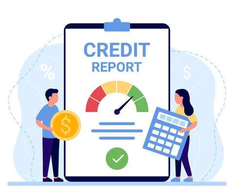 Score credit report document, good rating loan. Personal credit gauge Ilustração Stock