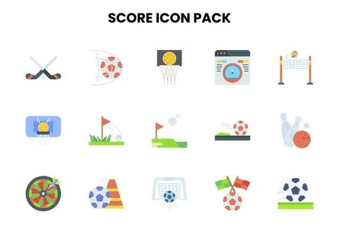 Score Flat Set Icons Pack Stock Illustration