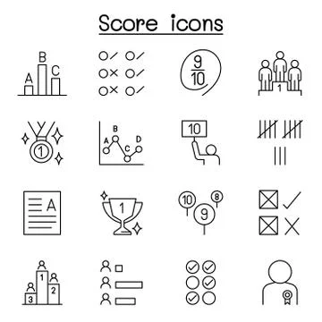 Score icons set in thin line style Stock Illustration