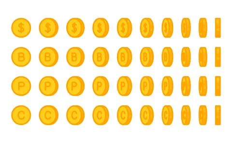 Score point coins facing different sides kawaii doodle flat vector illustration Stock Illustration