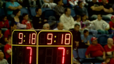 Scoreboard countdown seconds. Basketball game with fans Stock Footage 56400287