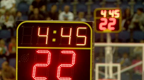 Scoreboard. Countdown seconds at a basketball game with fans Stock Footage 56401010