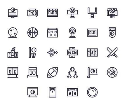 Scoreboard Display Perfect Vector Set with 28 High Resolution Bold Line Icons Stock Illustration