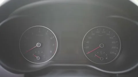 Scoreboard of indicators of automobile. Speedometer and tachometer. On-board car 動画素材 183369058