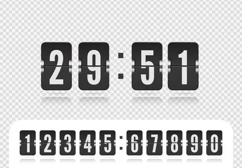 Scoreboard number font. Flip countdown number on white. Vintage floating clock Stock Illustration