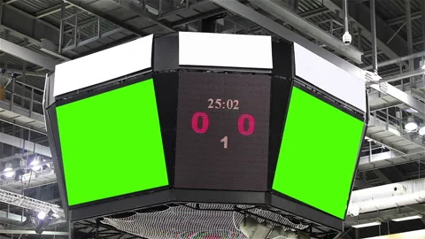Scoreboard at the stadium with a green screen and banners. Stock Footage 102437775