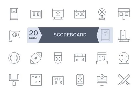 Scoreboard Vector Icon Collection featuring 24 Pixel Optimized 256x256 Thin.. 스톡 일러스트