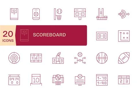 Scoreboard Vector Icon Toolkit featuring 20 Pixel Optimized 64x64 Thin Line.. Stock Illustration