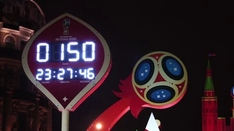 Scoreboard which shows how many days are left before the world Cup 2018 in Stock Footage 88433698