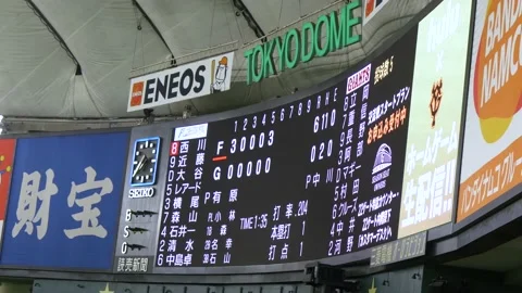 Scoreboard, Yomiuri Giants Baseball Game At Tokyo Dome In Tokyo, Japan Stock Footage 158984792