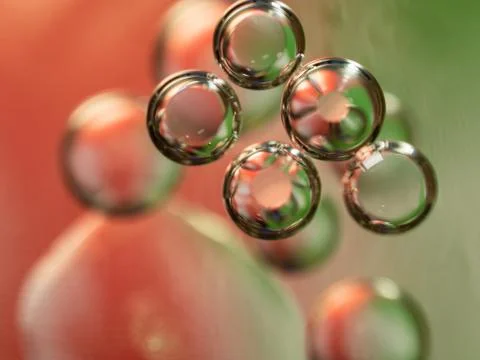 Scores of bubbles, an abstract background. Close up shot. Blurred background Stock Photos
