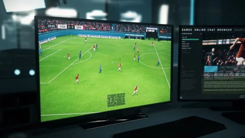 Scoring against the opponent in the match of a digital sport action simulator Stock Footage 312000648