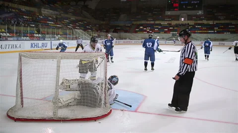 Scoring opportunity and roughing the gates of the enemy. Ice hockey match. Stock Footage 54716638