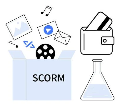 SCORM box containing multimedia files, development code, and correspondence i Stock Illustration