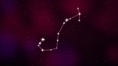 Scorpio constellation with dashed rose lines over a red wine nebula 库存影片 348624252