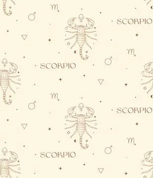 Scorpio Zodiac Background Seamless Pattern. Brown Astrology Signs Stock Illustration
