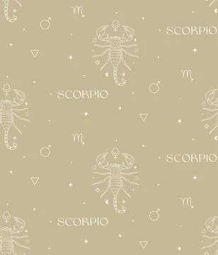 Scorpio Zodiac Background Seamless Pattern. White Astrology Signs Stock Illustration