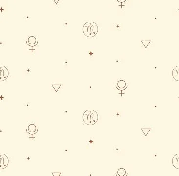 Scorpio Zodiac Background Seamless Pattern 2. Brown Astrology Signs Stock Illustration