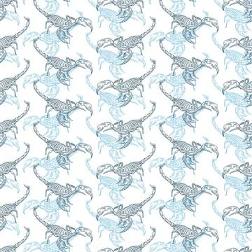 Scorpion hand drawing sketch pattern seamless. linear terrestrial arachnid ba Stock Illustration