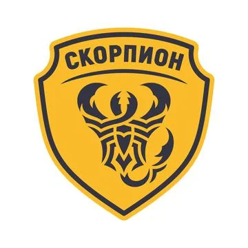Scorpion logo and word on the shield.  Stock Illustration