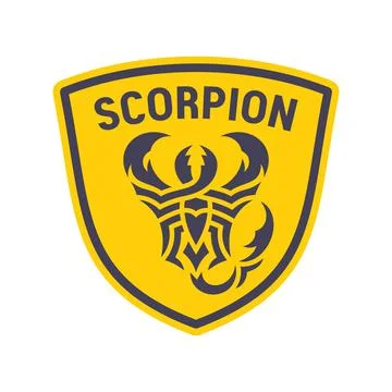 Scorpion logo and word on the shield on white background.  Stock Illustration