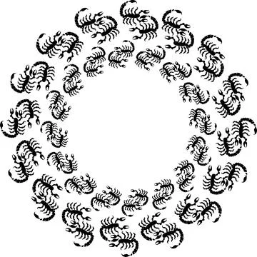 Scorpion Mandala Circle Frame, Black and White Grunge Texture Stock Illustration