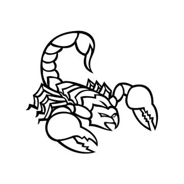 Scorpion With Stinger About to Attack Mascot Black and White Stock Illustration