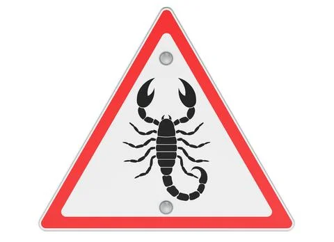 Scorpion warning sign with red triangular border. 3D rendering Stock Illustration