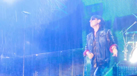 Scorpions performance in the pouring rain at the rock festival The Best City.UA 스톡 동영상 32305336