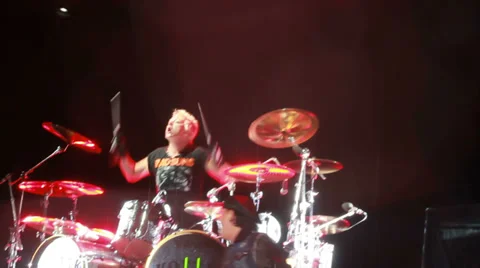 Scorpions performance in the pouring rain at the rock festival The Best City.UA Stock Footage 32328275