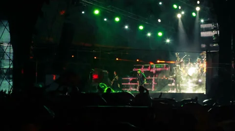 Scorpions performance in the pouring rain at the rock festival The Best City.UA Stock Footage 32328355
