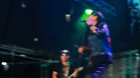 Scorpions performance in the pouring rain at the rock festival The Best City.UA Stockbeeldmateriaal 32374110